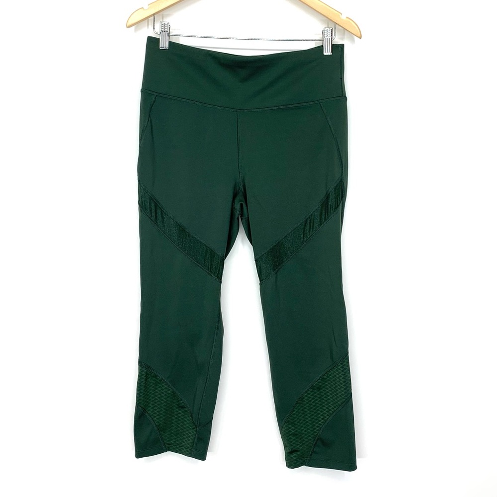 Avia Solid Forest Green Leggings Diamond Mesh Striped Calf Length Size L 12-14